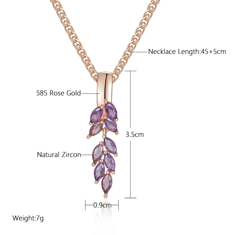 Drop Purple Natural Zircon Leaf-Shaped Necklace