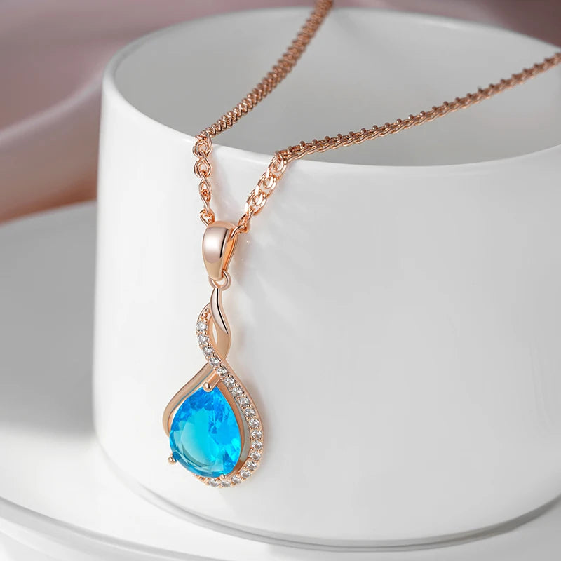 Elegant Blue Drop Natural Zircon Necklace