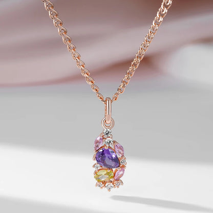 Vintage 585 Rose Gold Colour Multicolour Zircon Floral Pendant Necklace