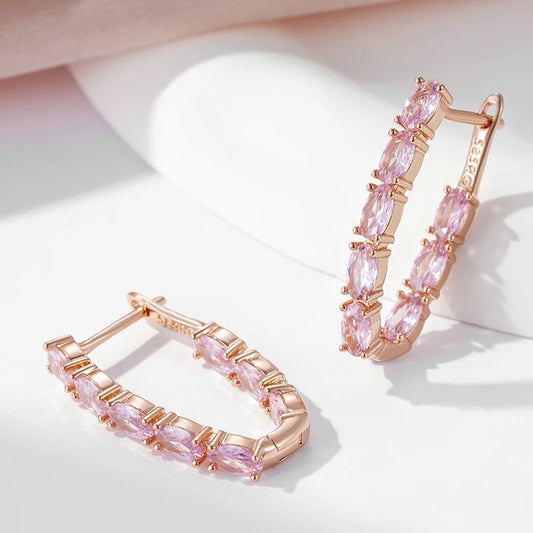 Shiny Pink Natural Zircon Cushion Bar Earrings