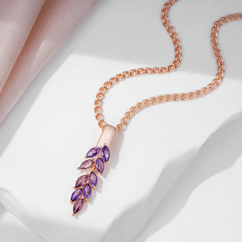 Drop Purple Natural Zircon Leaf-Shaped Necklace