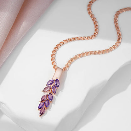 Drop Purple Natural Zircon Leaf-Shaped Necklace