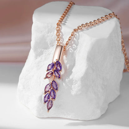 Drop Purple Natural Zircon Leaf-Shaped Necklace