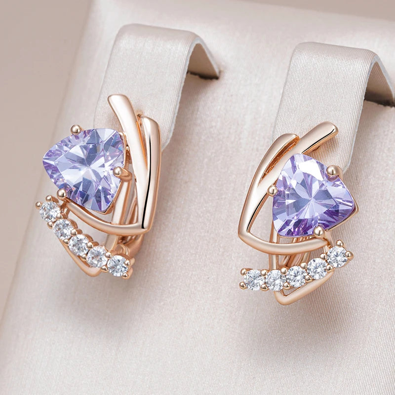 Sparkling Purple Natural Zircon & Rose Gold Earrings for Women