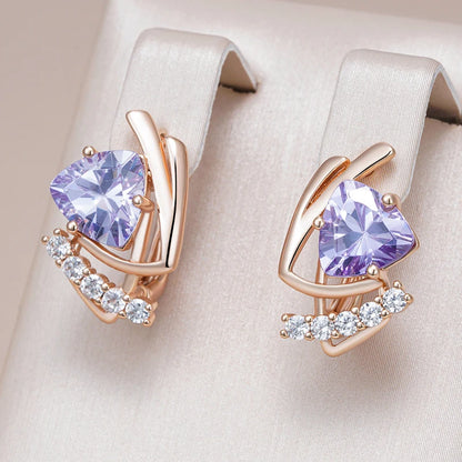 Sparkling Purple Natural Zircon & Rose Gold Earrings for Women