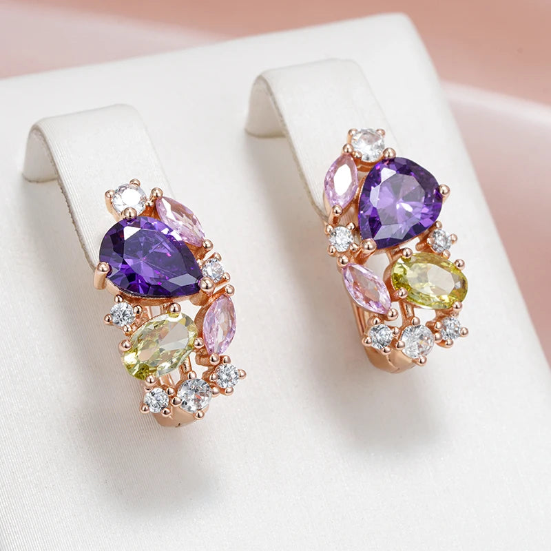 Purple Natural Zircon Drop Earrings