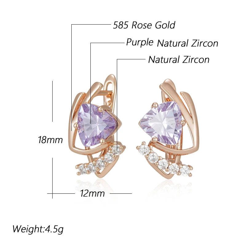 Sparkling Purple Natural Zircon & Rose Gold Earrings for Women