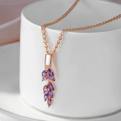 Drop Purple Natural Zircon Leaf-Shaped Necklace