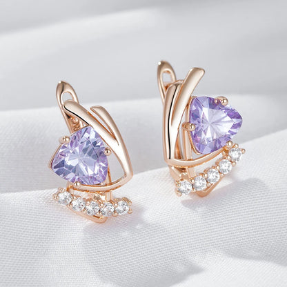 Sparkling Purple Natural Zircon & Rose Gold Earrings for Women
