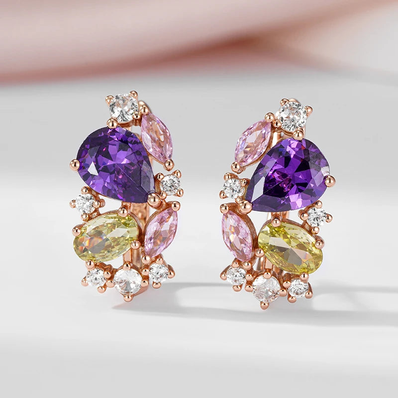 Purple Natural Zircon Drop Earrings