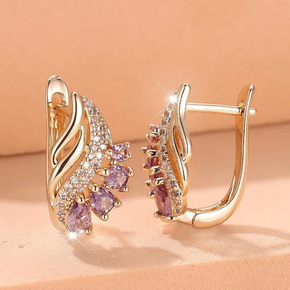 Purple Cubic Zirconia Stone Flower Hoop Earrings