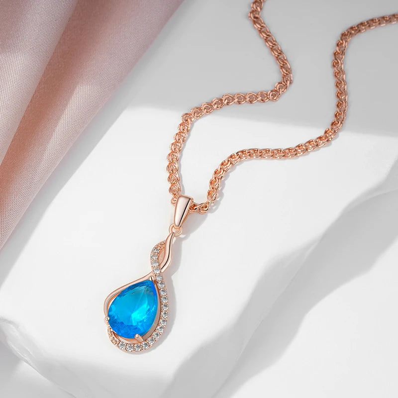 Elegant Blue Drop Natural Zircon Necklace