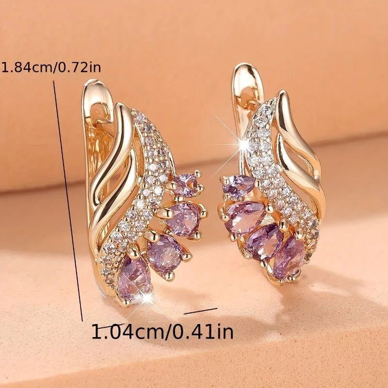 Purple Cubic Zirconia Stone Flower Hoop Earrings