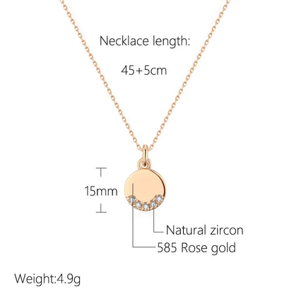 Glossy Coin-Shape Rose Gold Plated Zircon Pendant