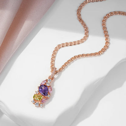 Vintage 585 Rose Gold Colour Multicolour Zircon Floral Pendant Necklace