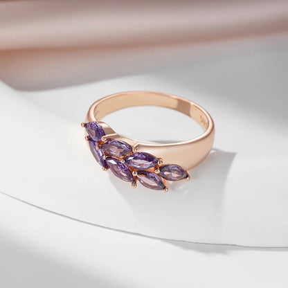 Purple Leaf Natural Zircon & Rose Gold Ring