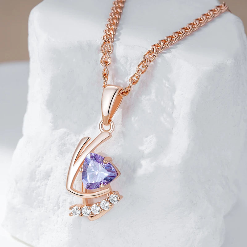 Sparkling Purple Natural Zircon Pendant & Necklace for Women