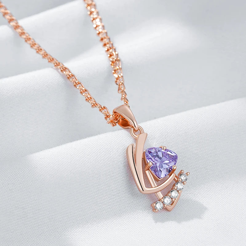 Sparkling Purple Natural Zircon Pendant & Necklace for Women