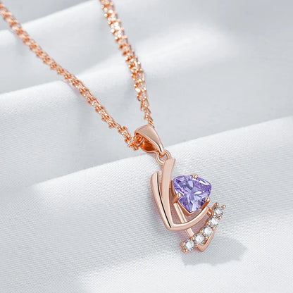 Sparkling Purple Natural Zircon Pendant & Necklace for Women