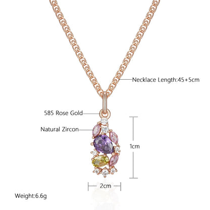 Vintage 585 Rose Gold Colour Multicolour Zircon Floral Pendant Necklace