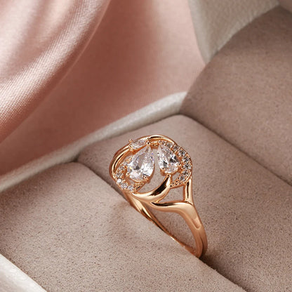White Shiny Natural Zircon Rose Gold Zircon Teardrop Ring