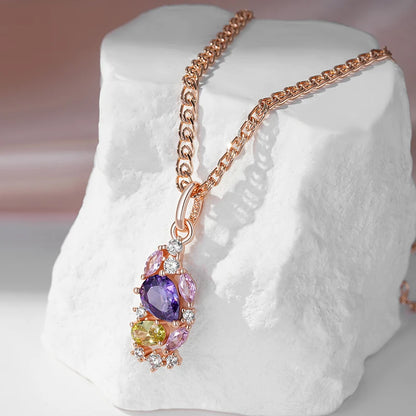 Vintage 585 Rose Gold Colour Multicolour Zircon Floral Pendant Necklace