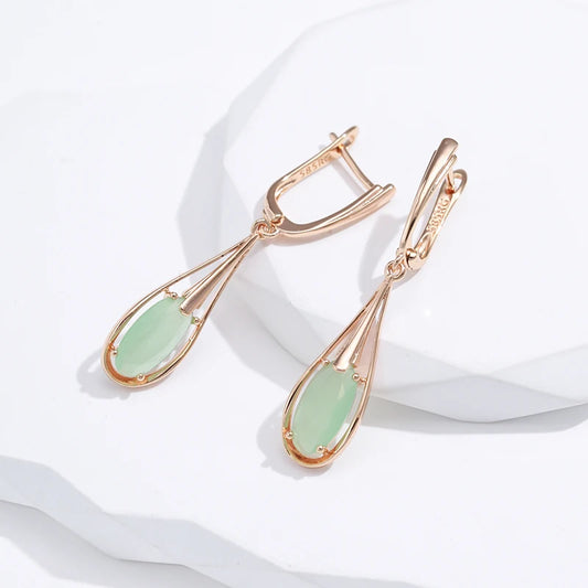 Emerald Long Drop Natural Zircon Teardrop Earrings
