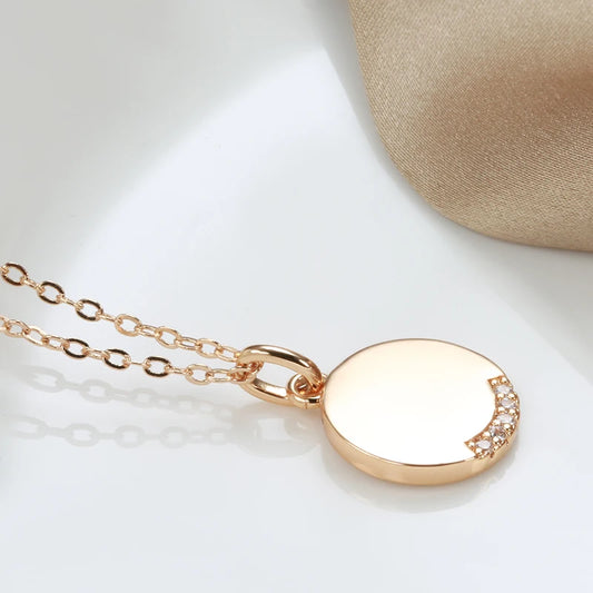 Glossy Coin-Shape Rose Gold Plated Zircon Pendant