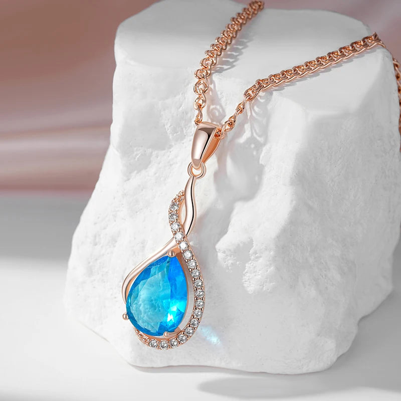 Elegant Blue Drop Natural Zircon Necklace