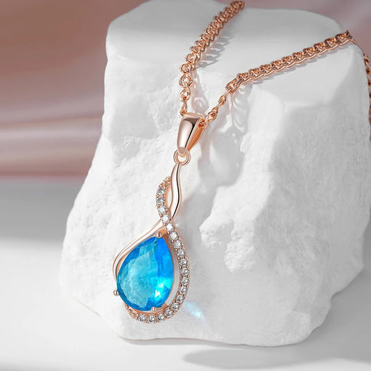 Elegant Blue Drop Natural Zircon Necklace