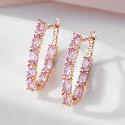 Shiny Pink Natural Zircon Cushion Bar Earrings