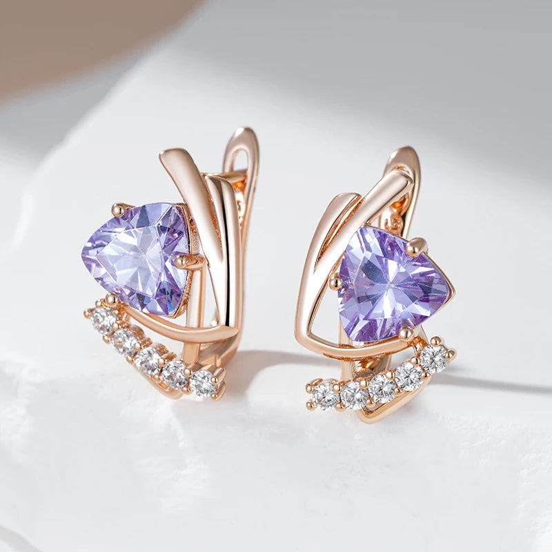 Sparkling Purple Natural Zircon & Rose Gold Earrings for Women