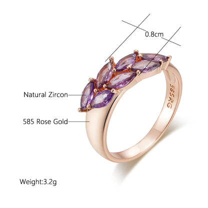 Purple Leaf Natural Zircon & Rose Gold Ring