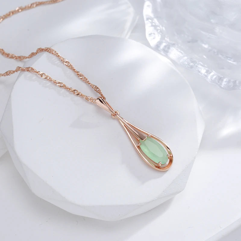 Green Emerald Natural Zircon Drop Pendant Necklace