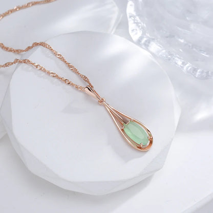 Green Emerald Natural Zircon Drop Pendant Necklace