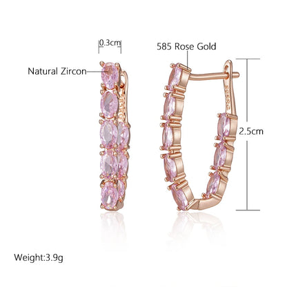 Shiny Pink Natural Zircon Cushion Bar Earrings