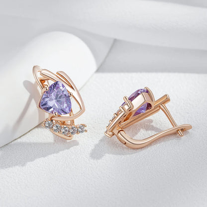 Sparkling Purple Natural Zircon & Rose Gold Earrings for Women