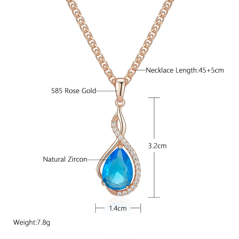 Elegant Blue Drop Natural Zircon Necklace
