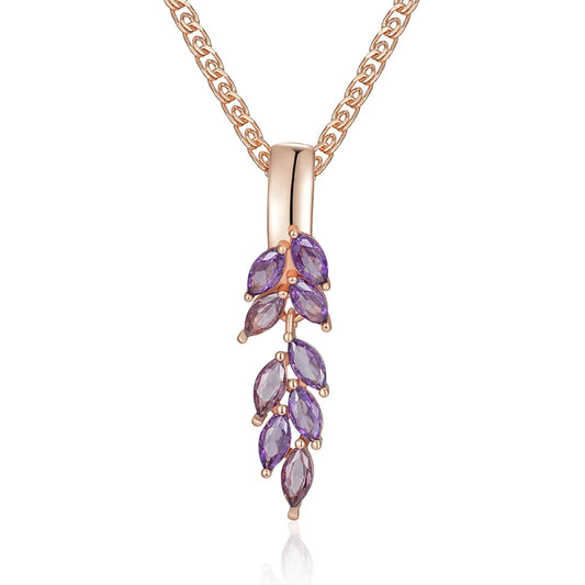 Drop Purple Natural Zircon Leaf-Shaped Necklace
