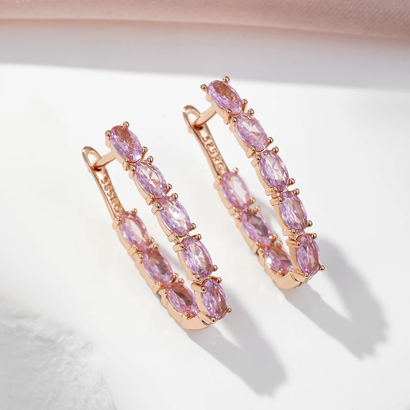 Shiny Pink Natural Zircon Cushion Bar Earrings