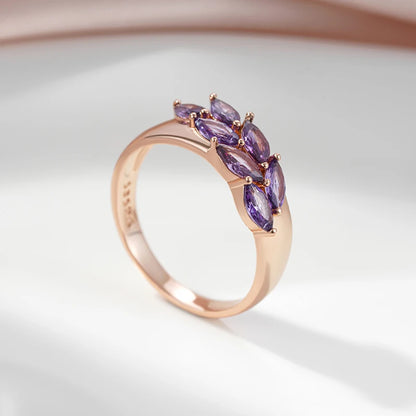 Purple Leaf Natural Zircon & Rose Gold Ring