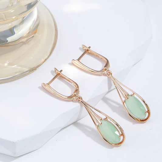 Emerald Long Drop Natural Zircon Teardrop Earrings